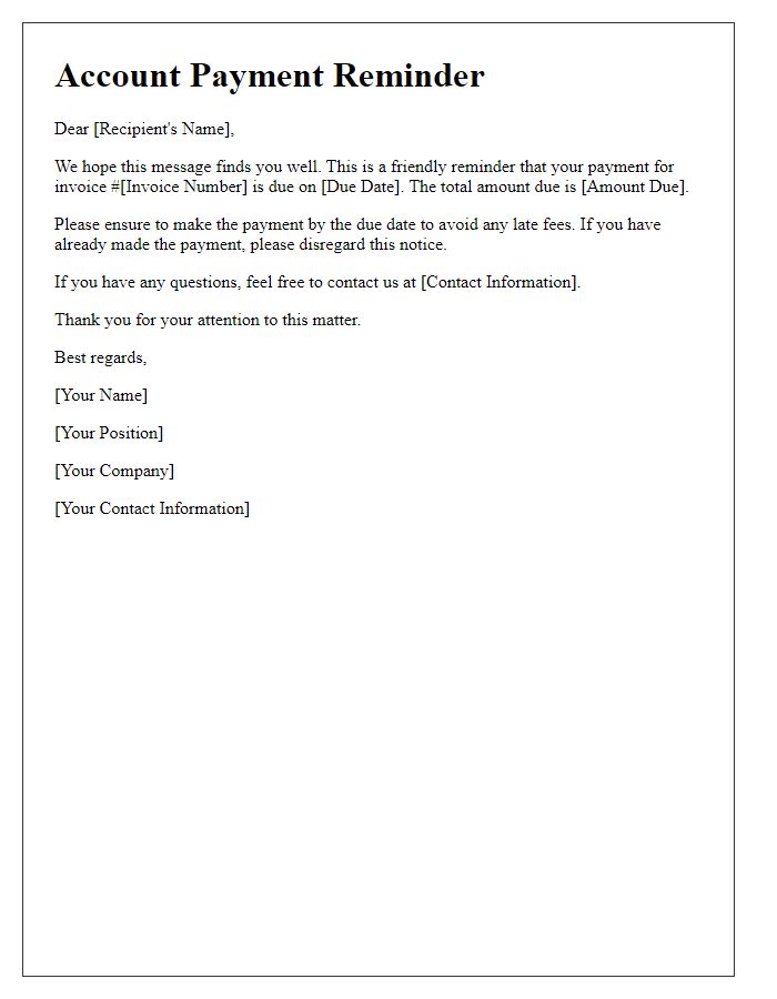 Letter template of Account Payment Reminder