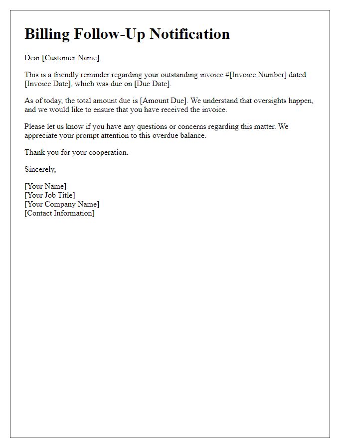 Letter template of Billing Follow-Up Notification