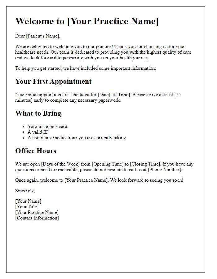 Letter template of new patient onboarding welcome letter