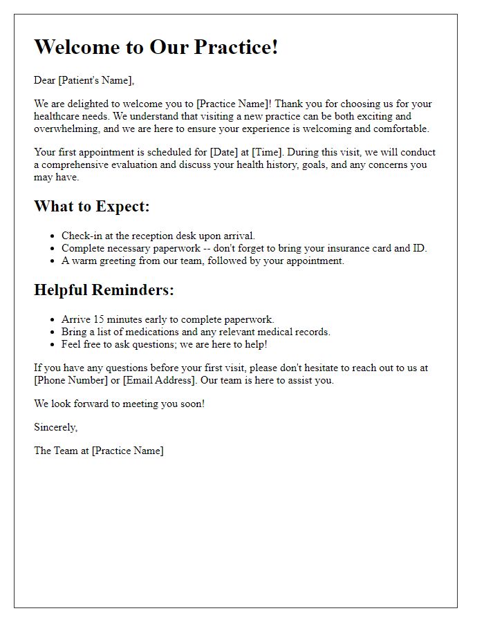 Letter template of new patient orientation welcome letter