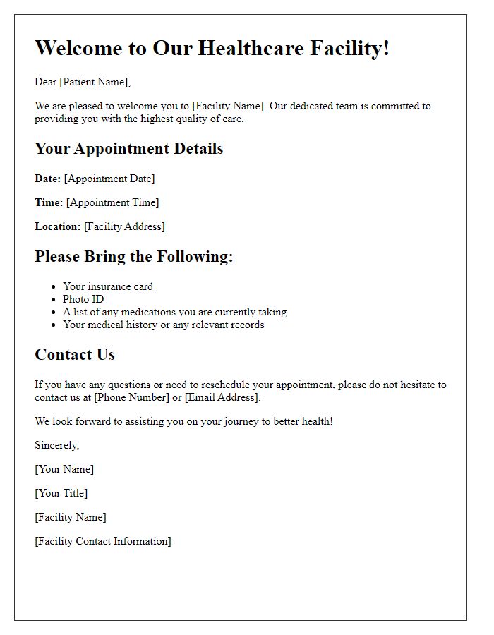 Letter template of patient welcome and information letter