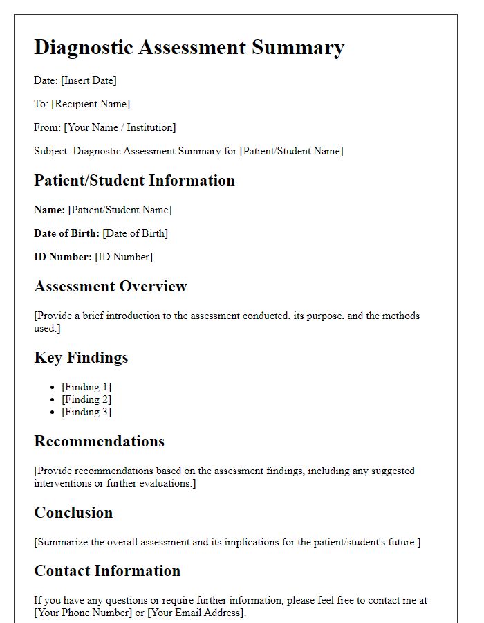 Letter template of diagnostic assessment summary