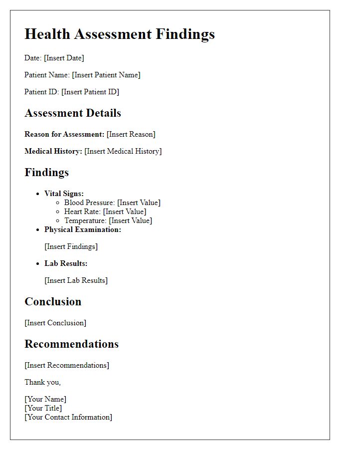 Letter template of health assessment findings