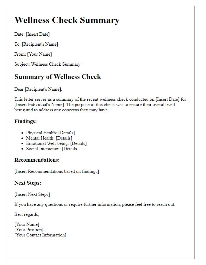 Letter template of wellness check summary