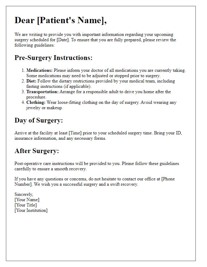 Letter template of patient education on surgery prep