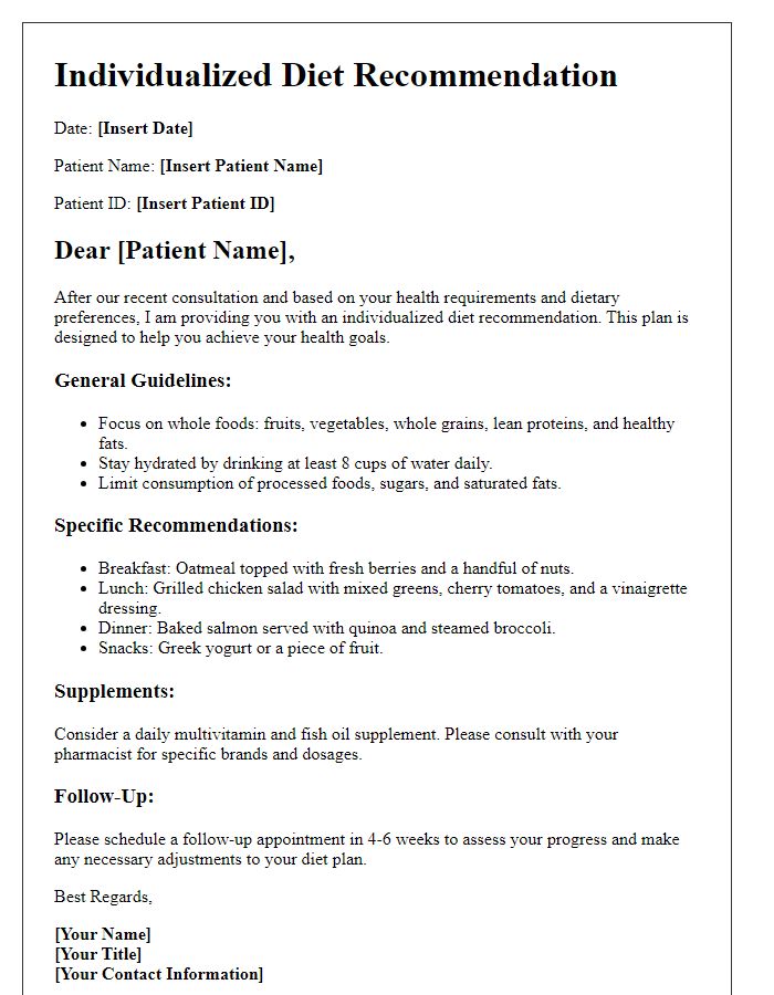 Letter template of individualized diet recommendation for patients.