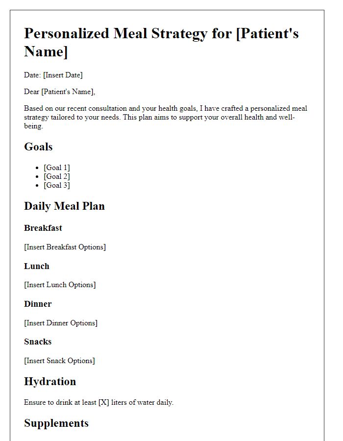 Letter template of personalized meal strategy for patient health.