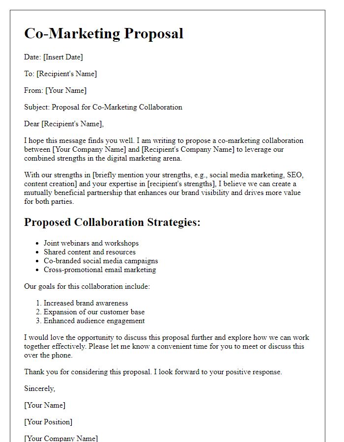 Letter template of co-marketing proposal in digital marketing arena