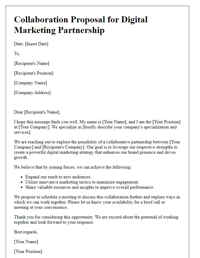 Letter template of collaboration proposal for digital marketing partnership