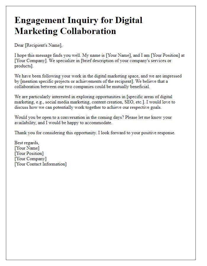 Letter template of engagement inquiry for digital marketing collaboration