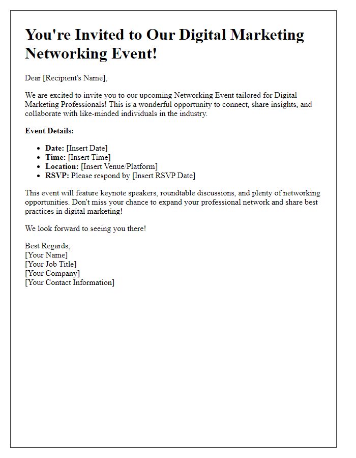 Letter template of networking invitation for digital marketing professionals