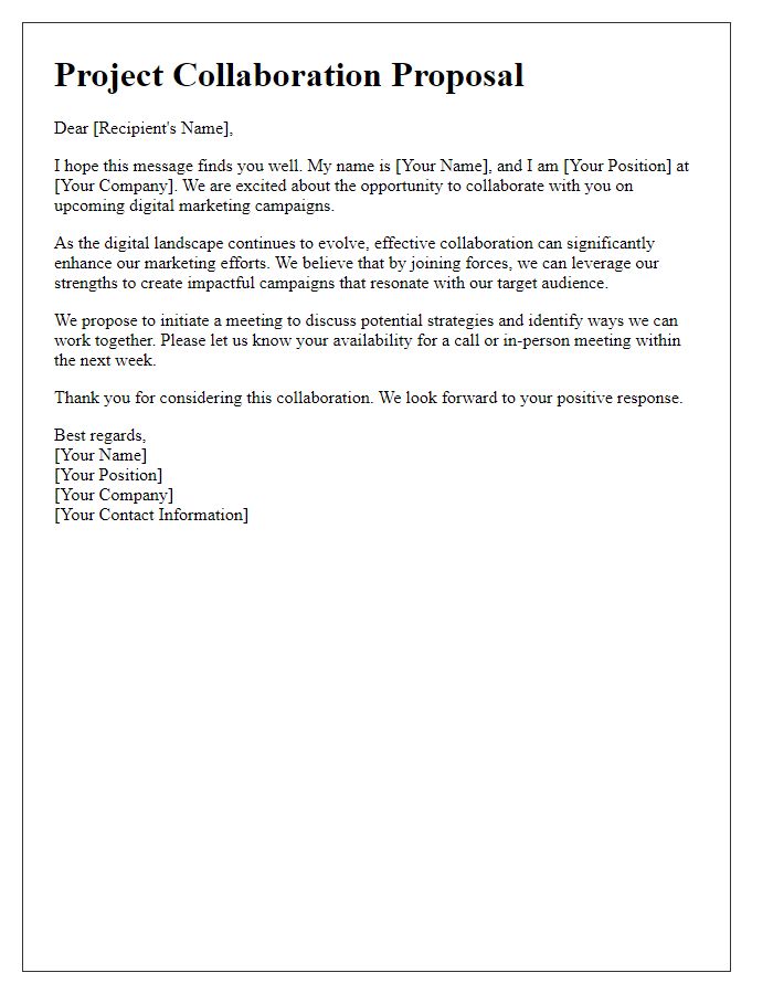 Letter template of project collaboration for digital marketing campaigns