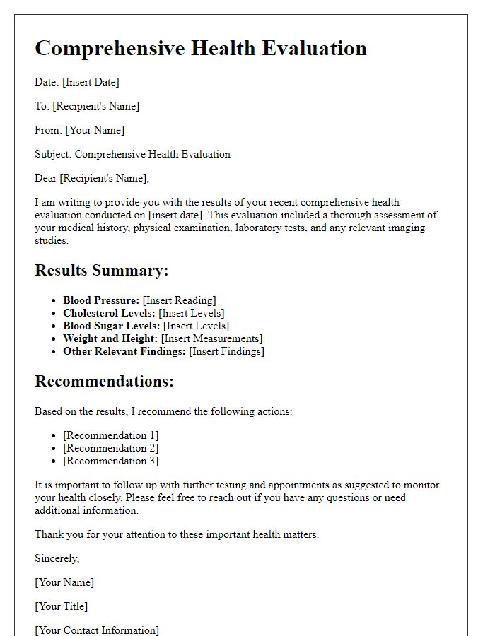 Letter template of comprehensive health evaluation prompt