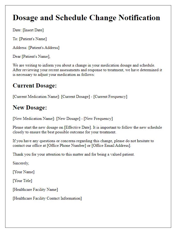 Letter template of dosage and schedule change notification