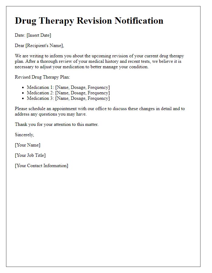 Letter template of drug therapy revision