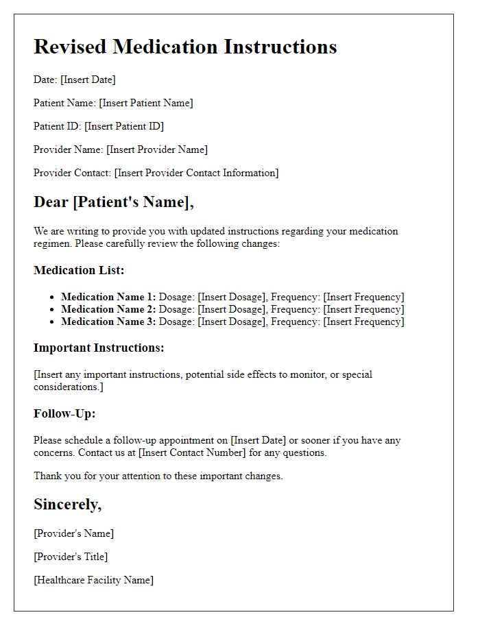 Letter template of revised medication instructions