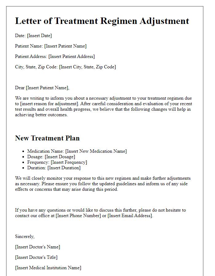 Letter template of treatment regimen adjustment