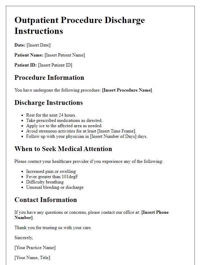 Letter template of outpatient procedure discharge instructions