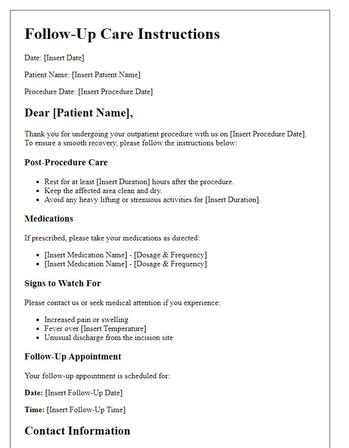 Letter template of outpatient procedure follow-up care instructions