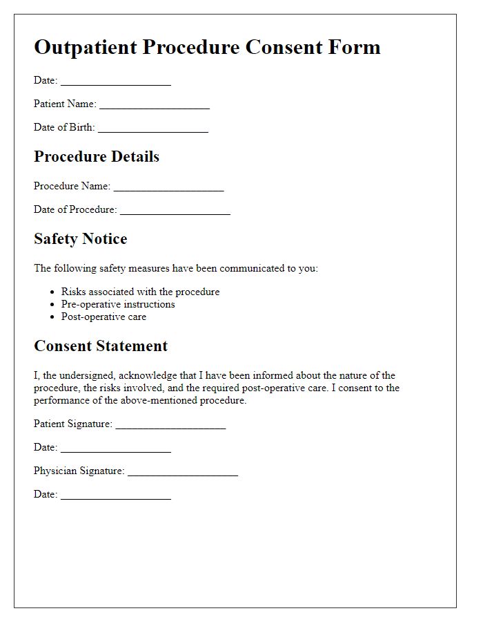 Letter template of outpatient procedure safety and consent requirements