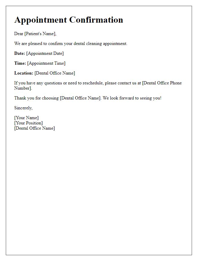 Letter template of dental cleaning appointment confirmation