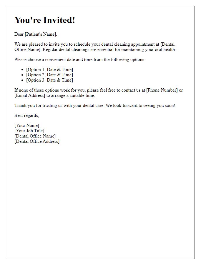 Letter template of invitation for dental cleaning appointment