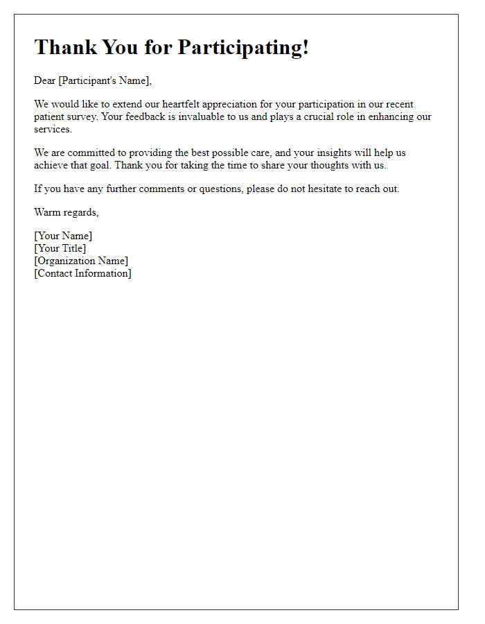 Letter template of appreciation for participating in patient survey