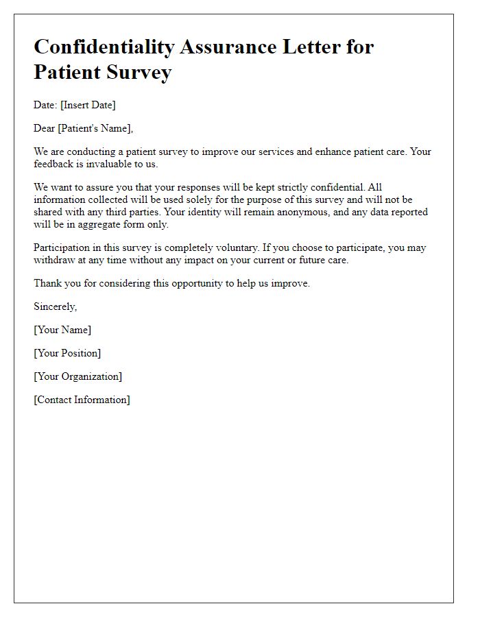 Letter template of confidentiality assurance for patient survey