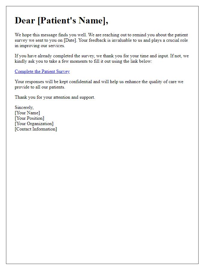 Letter template of follow-up request for patient survey completion