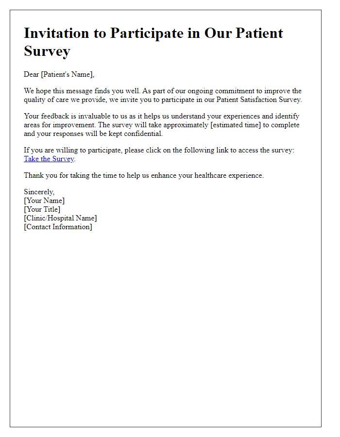 Letter template of invitation to participate in patient survey