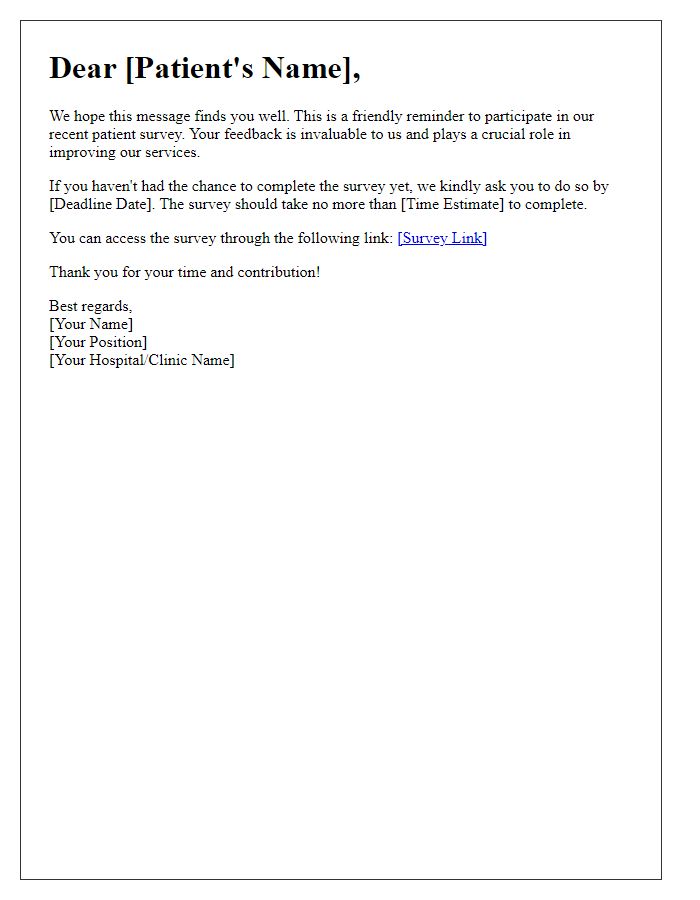 Letter template of reminder for patient survey participation