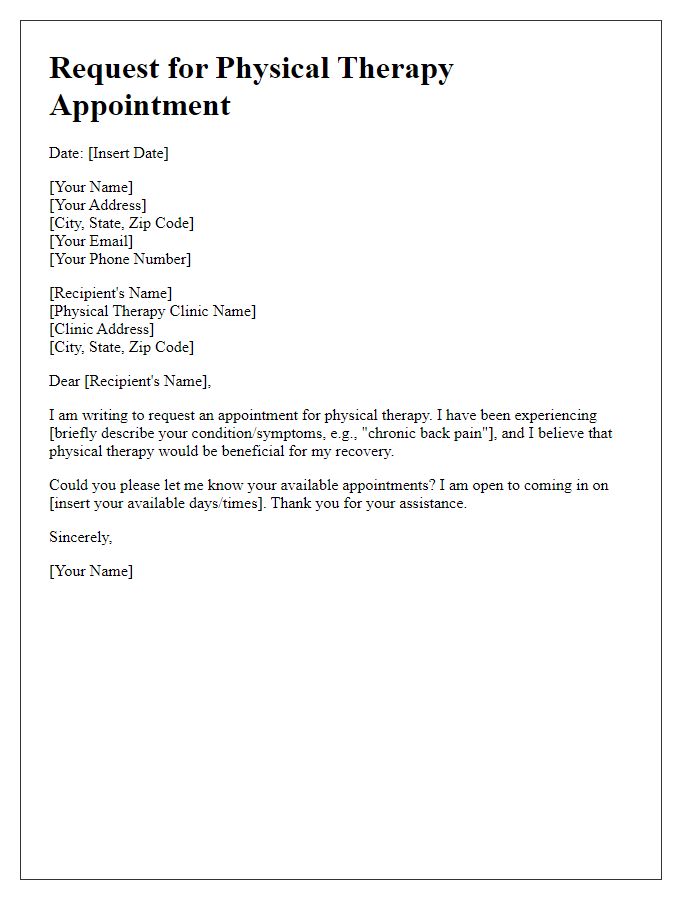 Letter template of request for physical therapy appointment