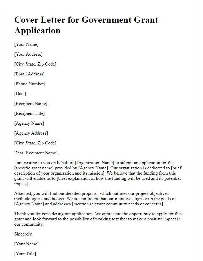 Letter template of cover letter for government grant application