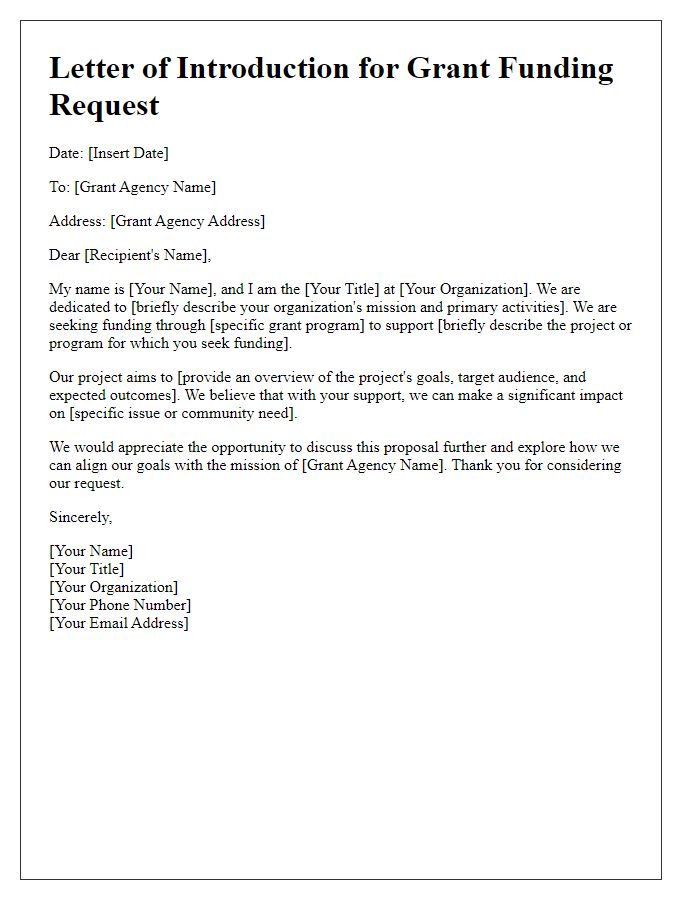 Letter template of introduction for government grant funding request