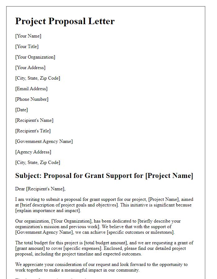 Letter template of project proposal for government grant support