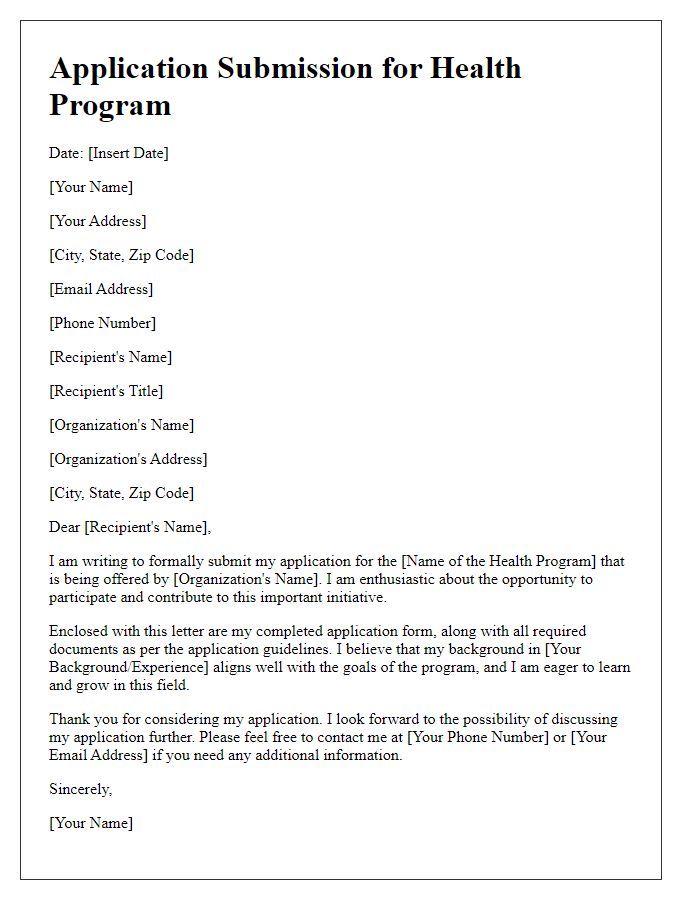 Letter template of application submission for health program