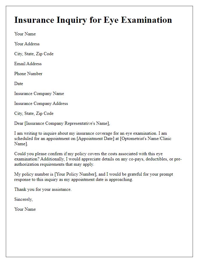 Letter template of insurance inquiry for eye examination