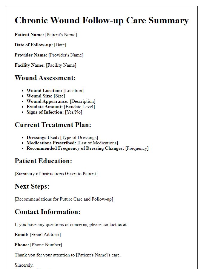 Letter template of chronic wound follow-up care summary