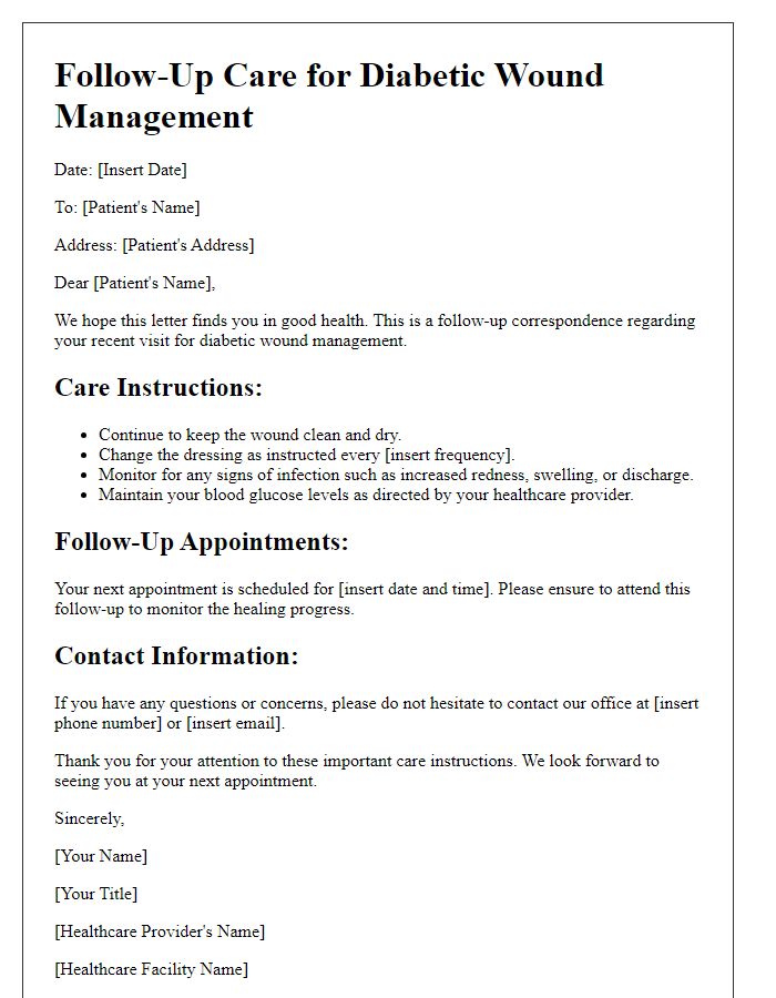 Letter template of follow-up care for diabetic wound management