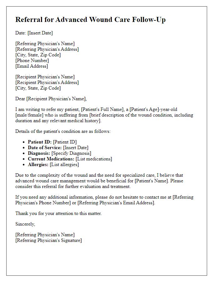 Letter template of referral for advanced wound care follow-up