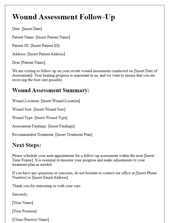 Letter template of wound assessment follow-up