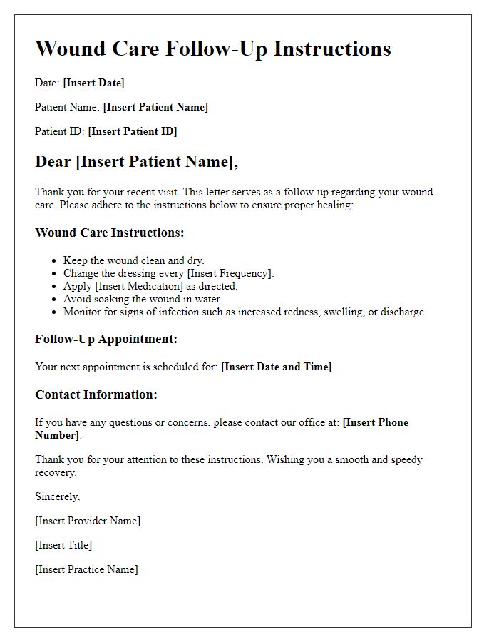 Letter template of wound care follow-up instructions