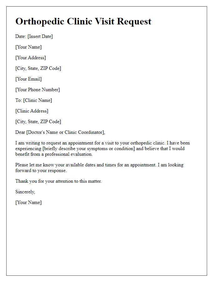 Letter template of orthopedic clinic visit request