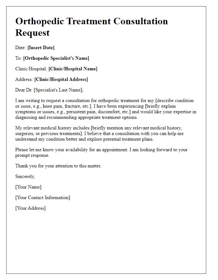 Letter template of orthopedic treatment consultation request