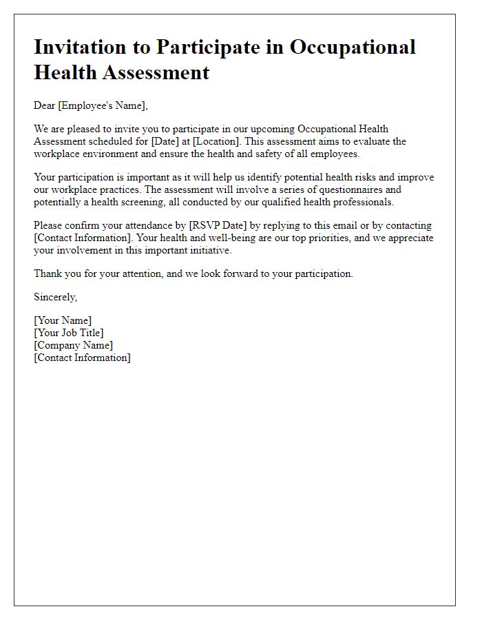 Letter template of Invitation to Join Occupational Health Assessment