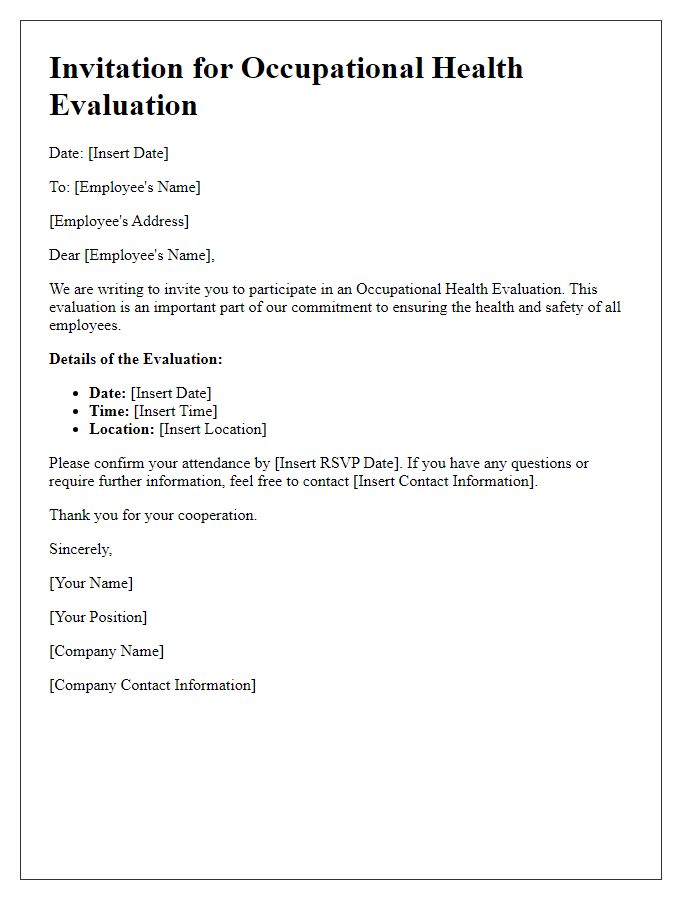 Letter template of Invitation for Occupational Health Evaluation