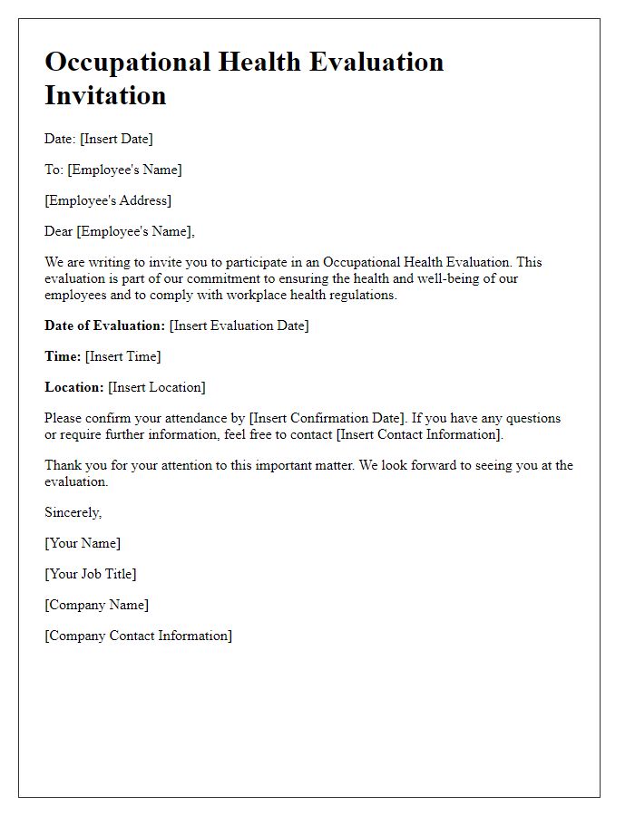 Letter template of Occupational Health Evaluation Invitation Letter