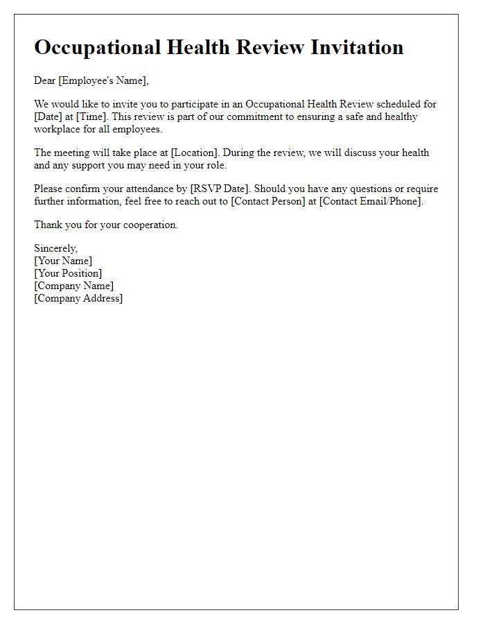 Letter template of Occupational Health Review Invitation