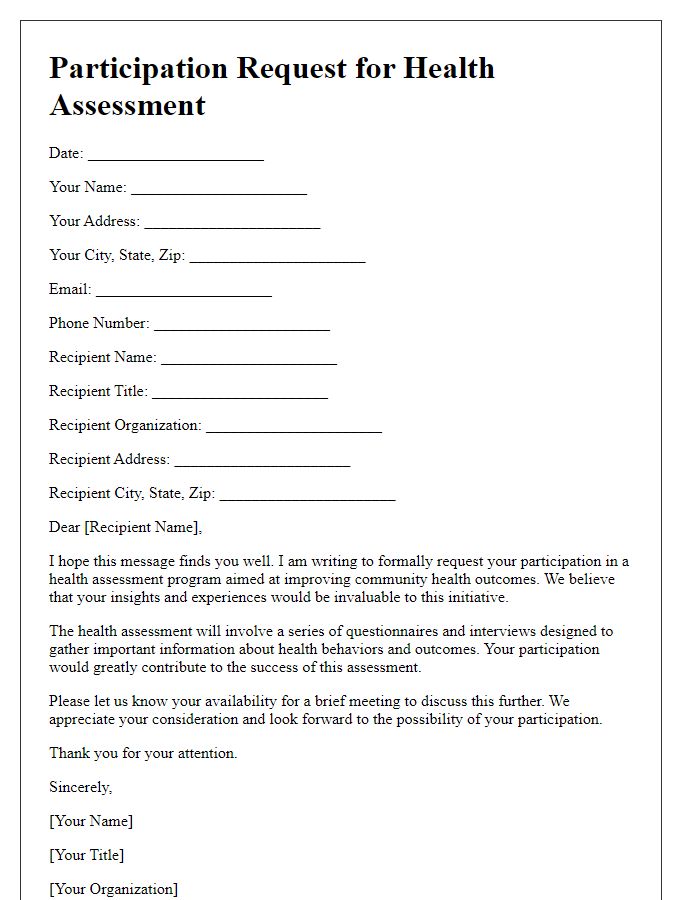 Letter template of Participation Request for Health Assessment