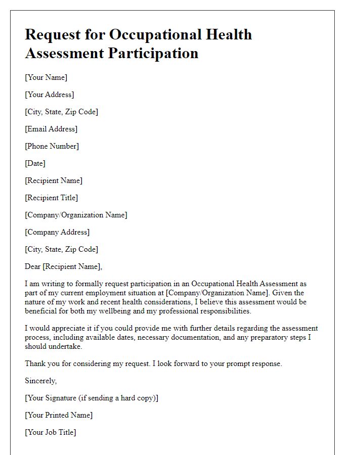 Letter template of Request for Occupational Health Assessment Participation